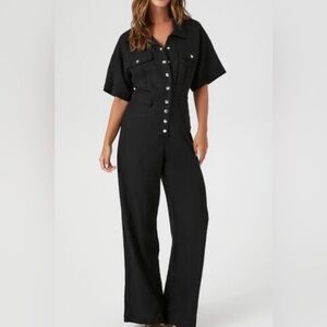Linen button front wide leg Jumpsuit nwot